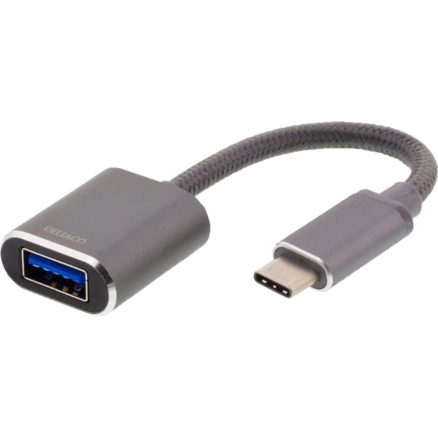 Deltaco OTG Adapter, USB-C for USB-A - Grey (0.11 m, USB 3.1), USB Kabel
