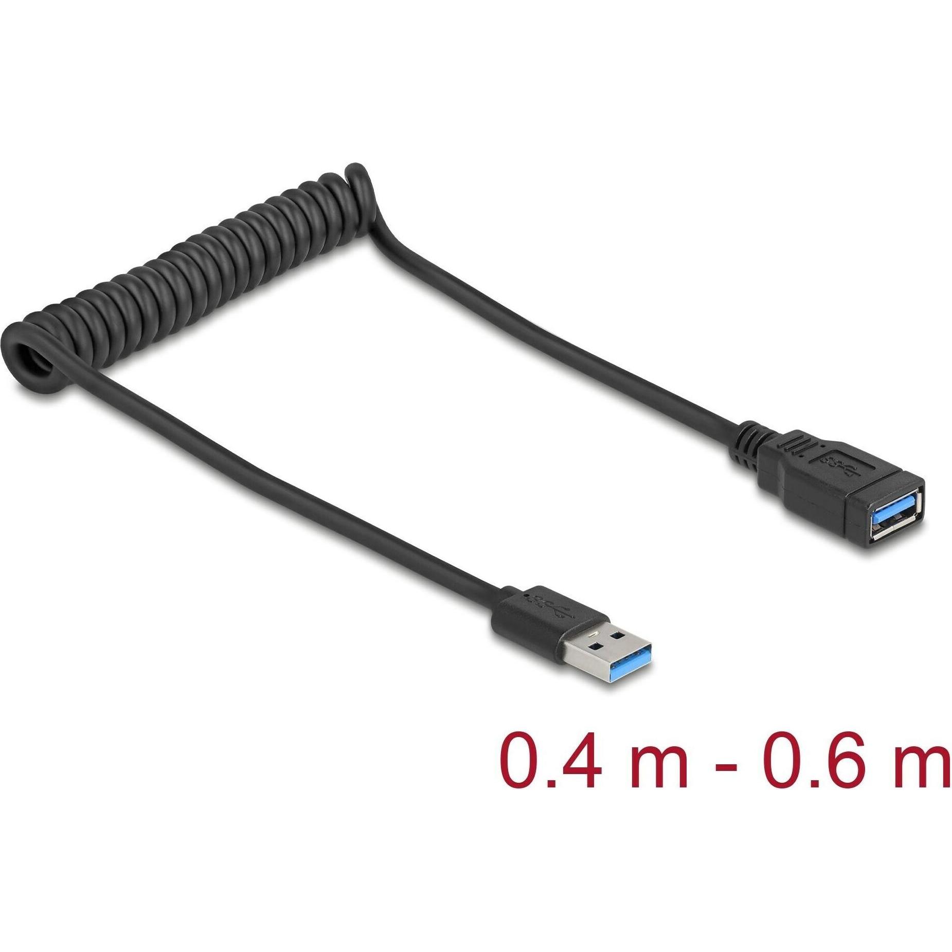 Delock USB 5 Gbps Spiralkabel Typ-A Stecker zu Typ-A Buchse (0.60 m, USB 3.2 Gen 1), Cavo USB