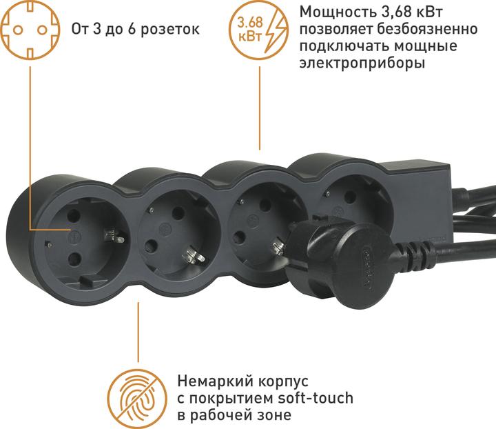 Produktbild Legrand Flache Steckdosenleiste, 4-fach Steckdose (4 x, 3 m)