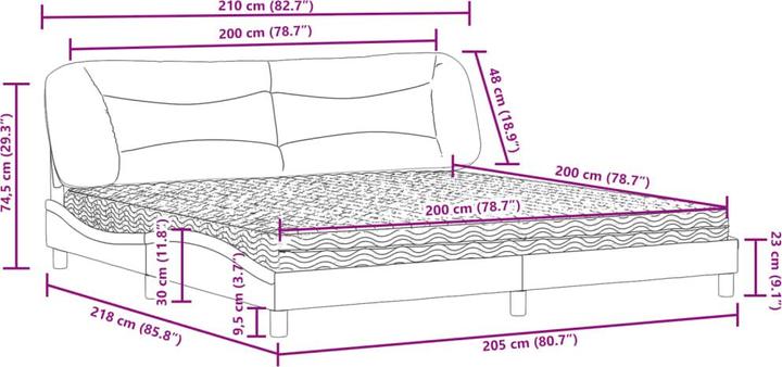 Actual product image VidaXL Bed Upholstered bed Double bed Faux leather bed with mattress White 200x200cm (200 x 200 cm)