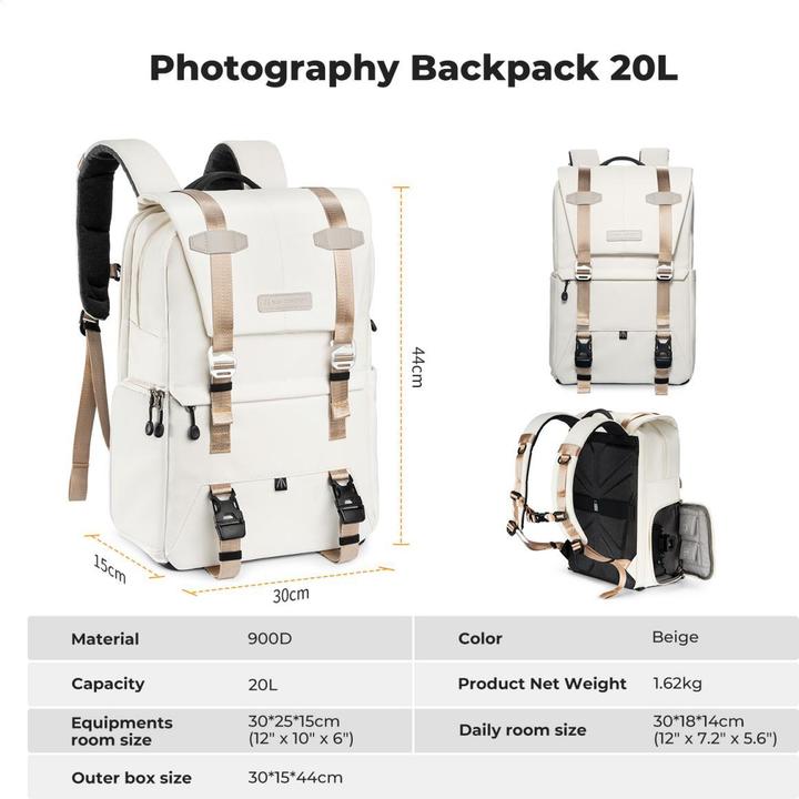 Actual product image K&F Concept Backpack 20L Urban Wander 01 (Beige) (Photo backpack, 20 l)