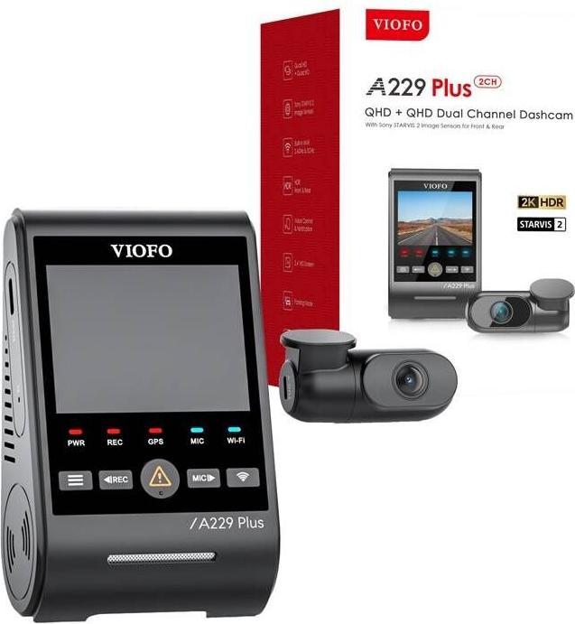 Image du produit Viofo A229 Plus 2CH (Accéléromètre, Bluetooth, Écran intégré, Microphone intégré, Récepteur GPS, Vision nocturne, WiFi, 2K)