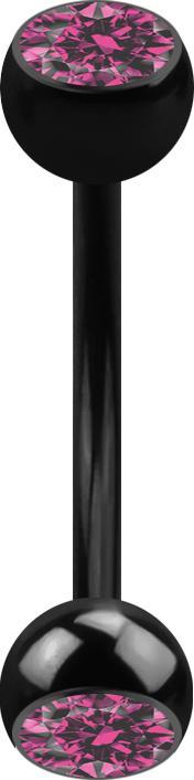 Image du produit Star Piercing Micro banane noire avec deux boules et cristal rose (sans laiton, Titane)