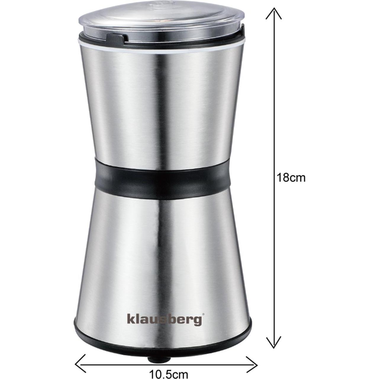 Klausberg Macinacaffè Elettrico Con One-Touch, Macinacaffè, Argento