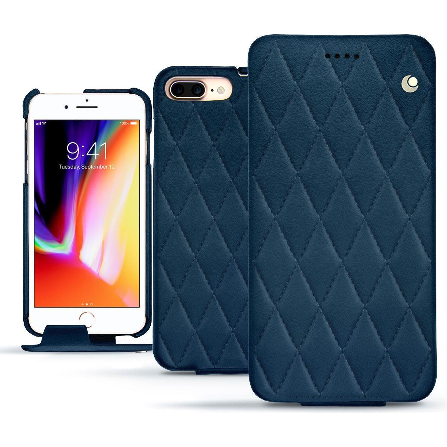 Noreve Lederschutzhülle vertikal (Apple iPhone 8 Plus), Smartphone Hülle, Blau