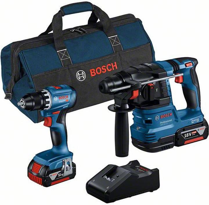 Bosch Professional Kit Combo 2 pièces 18V : GSR 18V-45 + GBH 18V-22 + 2 x batterie 4.0Ah, chargeur rapide