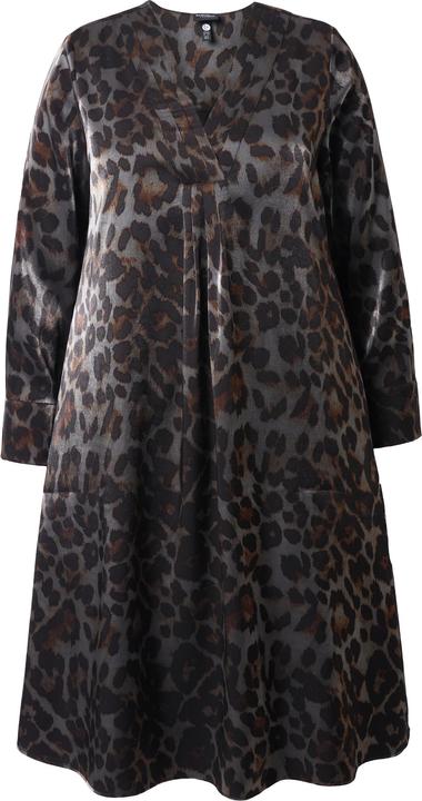 Image du produit Ulla Popken Robe midi coupe trapèze à décolleté en V, manches longues et imprimé léopard (54)