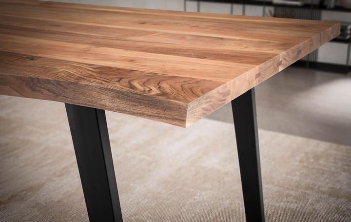 Produktbild FineBuy Esstisch Esszimmertisch Akazie Massivholz Metall Küchentisch Baumkante (100 x 76 cm)