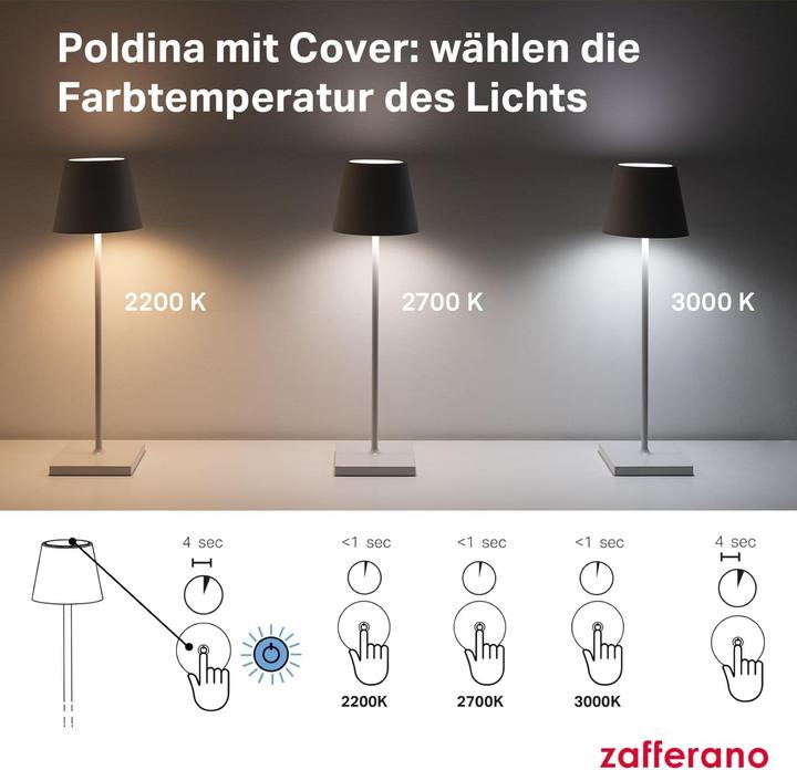 Actual product image Zafferano Poldina Pro Wireless Rechargeable Table Lamp with Touch Control and Dimmer