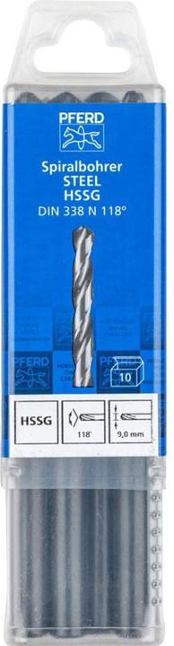 Produktbild Pferd SPB DIN 338 HSSG N 9,0 STEEL 25203538 Stahl Spiralbohrer Gesamtlänge 125 (9 Millimeter)