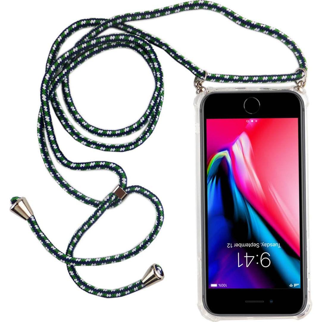 König Design Apple iPhone 7 Handykette Hülle mit Band Case zum umhängen mit Kordel Etui Grün, Handykette, Transparent
