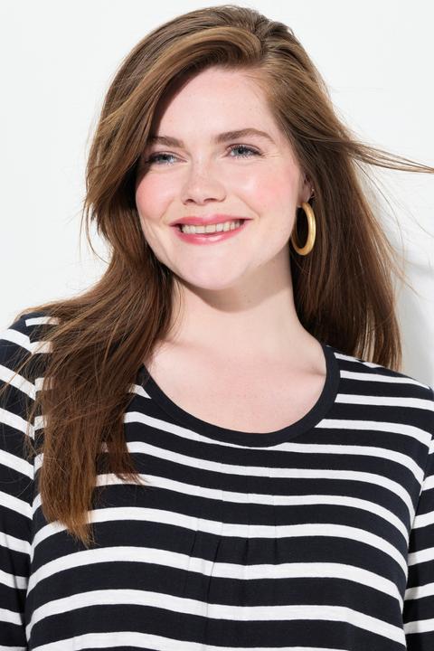 Actual product image Ulla Popken Striped 3/4 Sleeve A-Line Tee (62)