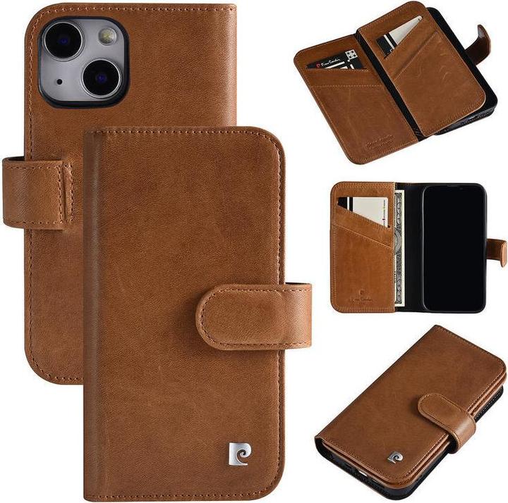 Image du produit Pierre Cardin Etui iPhone 13 Mini - Book Case en cuir véritable marron & 6 emplacements pour cartes (Apple iPhone 13 mini)