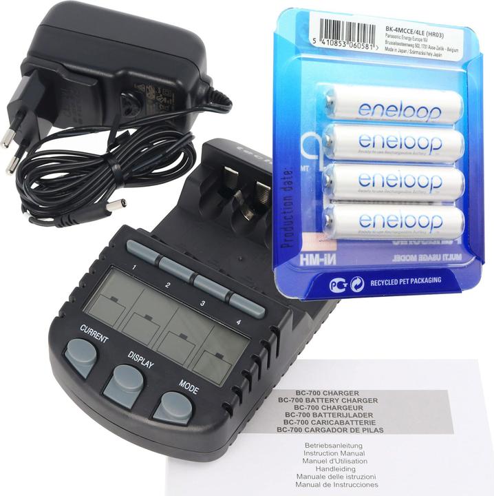 AccuCell Panasonic Eneloop CASE con 2 batterie AA e 1 caricatore LCD (4 pz., AA, 3000 mAh, Batteria + Caricabatterie)