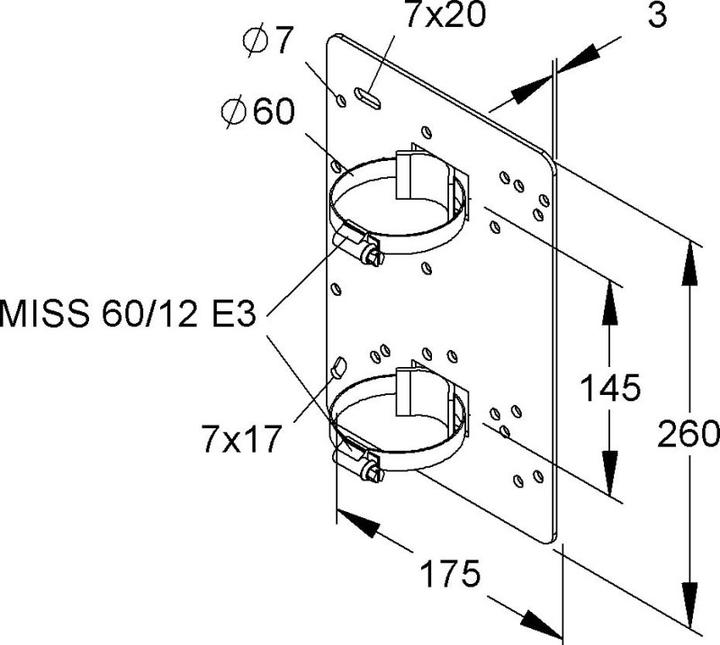 Image du produit Niedax NIE MIMPA 60/260 E3 Plaque de montage H=260 mm D=60 mm Acier inoxydable
