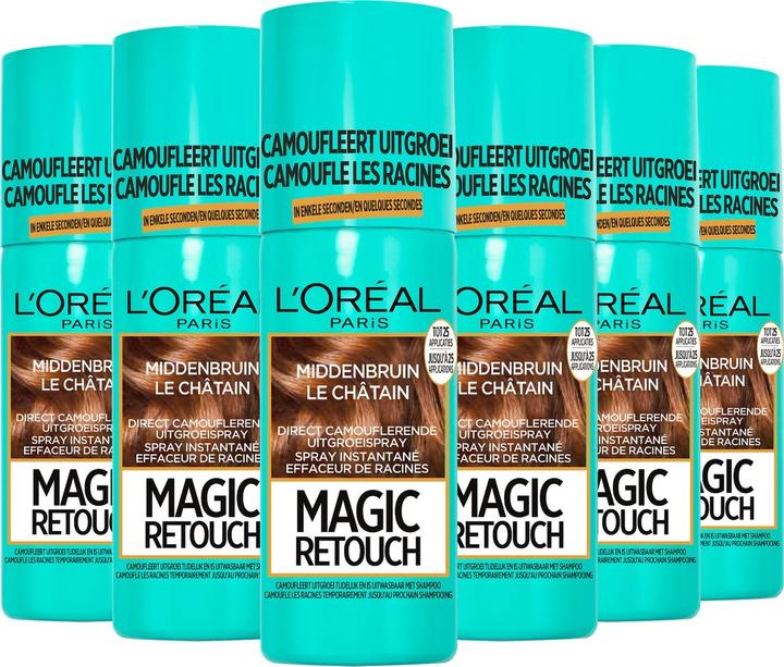 L'Oréal Paris L'OrÃ©al Paris Magic Retouch Middenbruin Camouflerende Uitgroeispray - 6 x 75ml (middenbruin)
