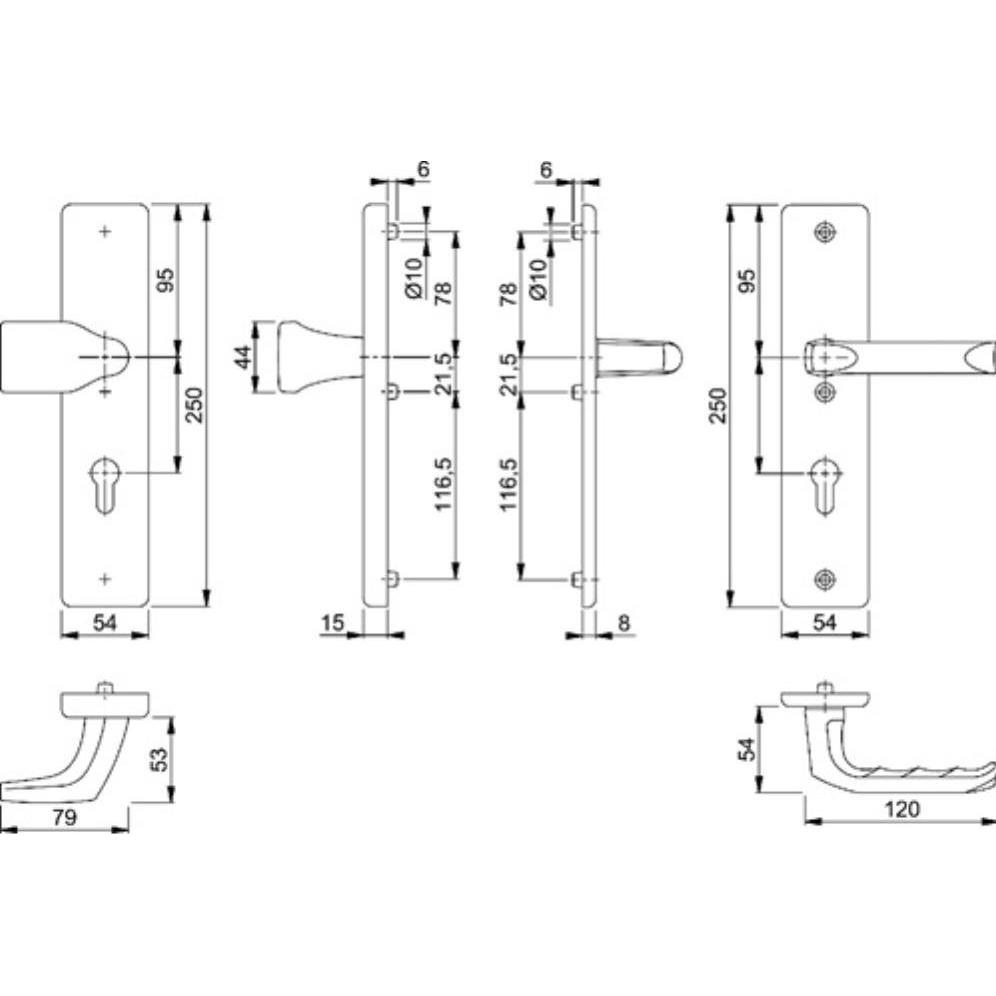 Thumbnail - Hoppe, Türgriff + Fenstergriff, Schutzgarnitur London 78G/2222A/2440/113 Aluminium F2 72 mm 37-42 mm (Türgriff)
