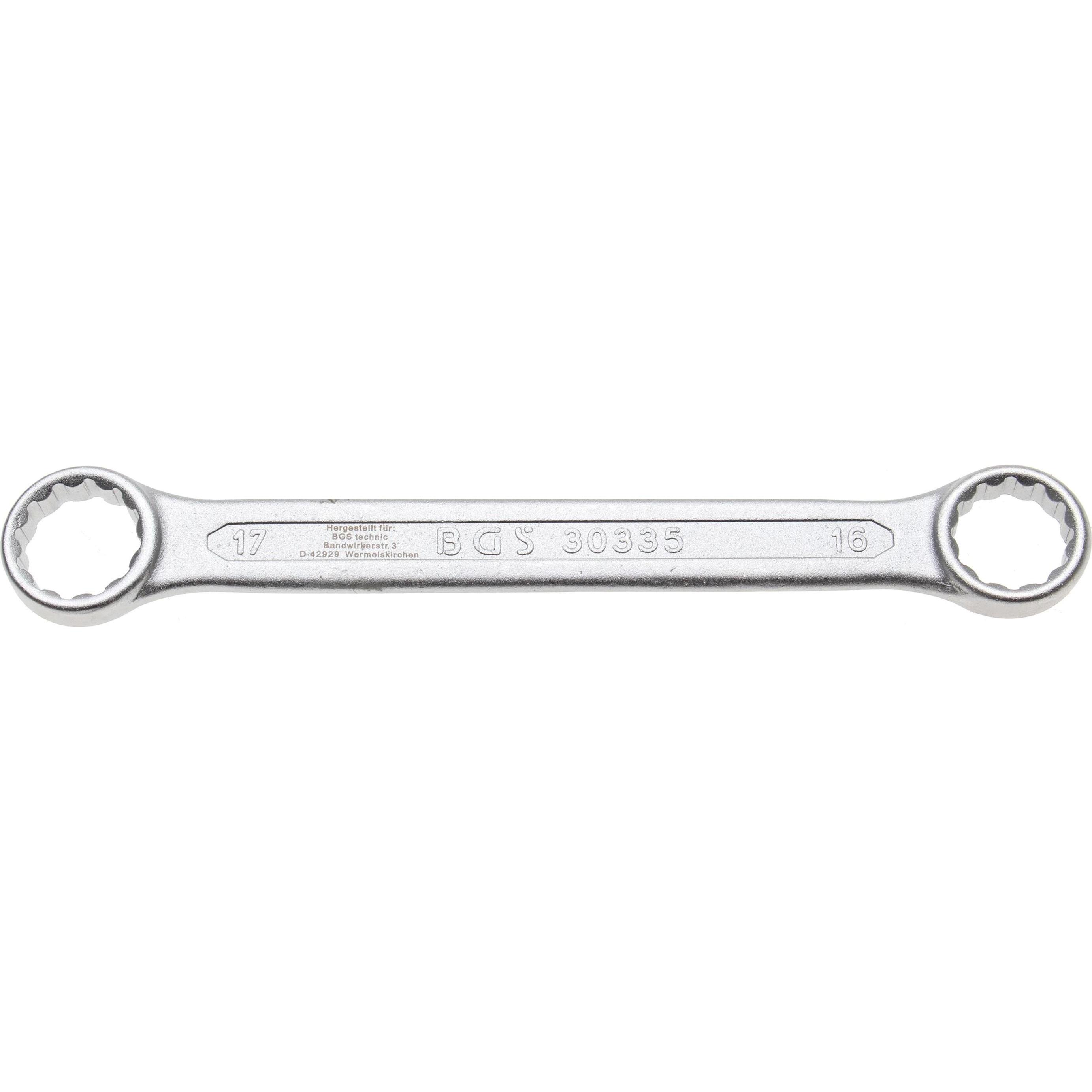 BGS, Schraubenschlüssel, Doppel-Ringschlüssel extra flach SW 16 x 17 mm (17 mm, 16 mm)