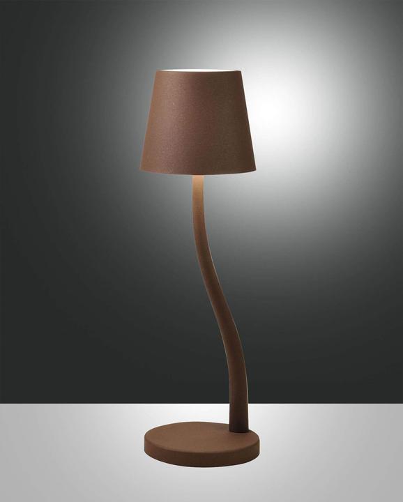 Fabas Luce LED Aussen-Akku Tischleuchte Judy Ø110mm 3W Warmweiss IP54 Rostbraun dimmbar Akku (320 lm)