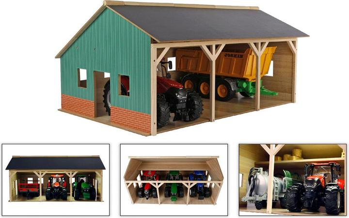 Kids Globe Farming Landbouwschuur hout voor 3 tractoren