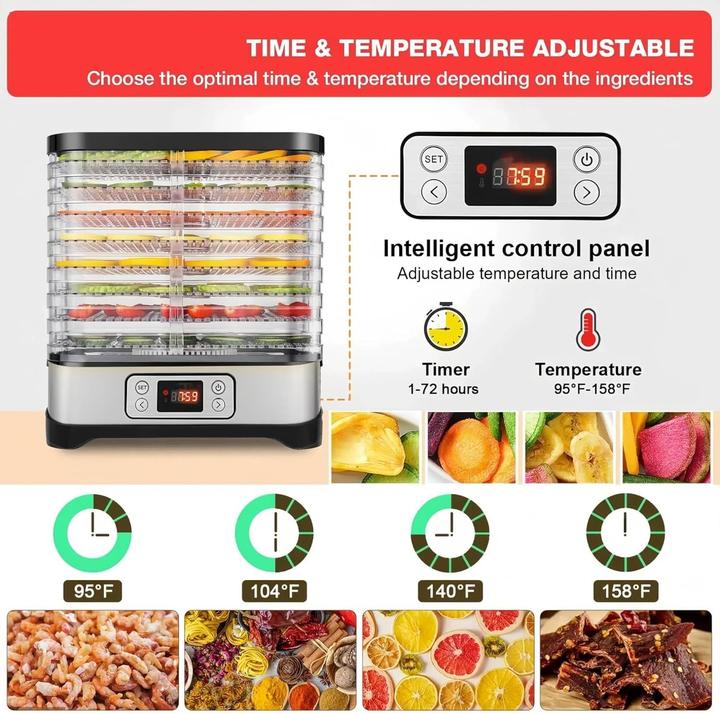Productafbeelding Nictemaw Droogautomaat mit 8 Fächern, Temperaturregelung 35-70°C, für Fleisch, Obst, Gemüse und Nüsse
