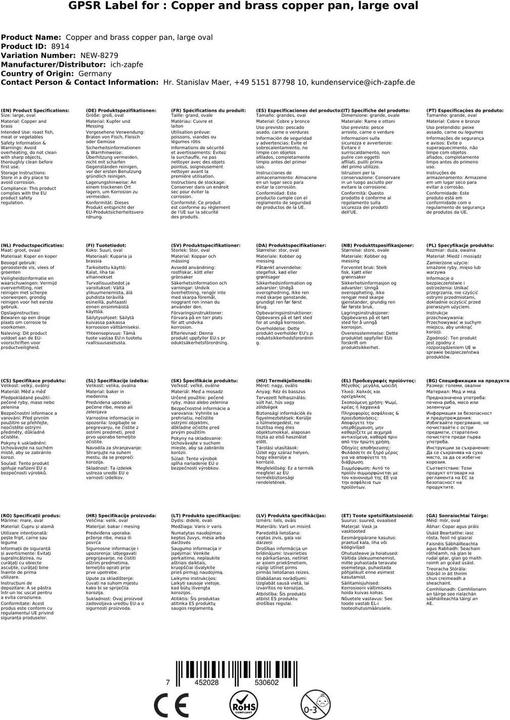 Image du produit Ich-zapfe Grande poêle ovale en cuivre (4.50 cm, Poêle à frire, Cuivre)