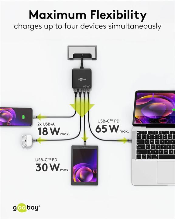 Image du produit Goobay Chargeur de bureau multiport 4 ports (65 W, 4 ports)