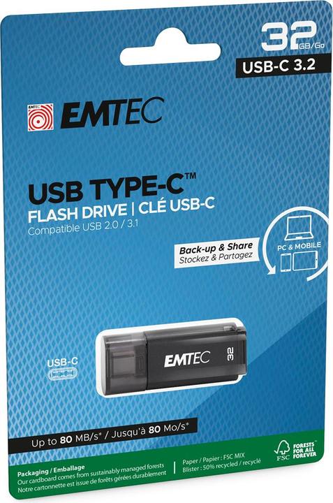 Immagine prodotto Emtec Chiavetta USB 32GB D400 USB-C 3.2 (80MB/s) (32 GB, USB-C)