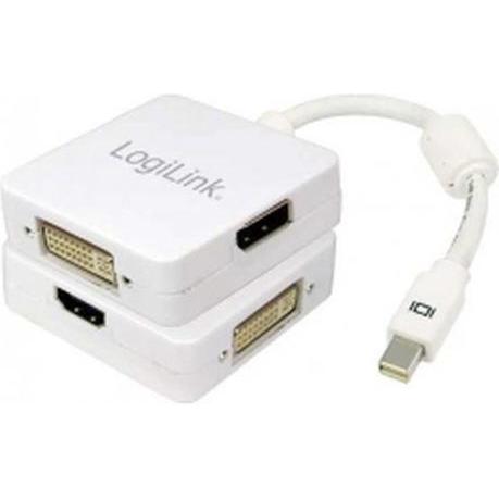 LogiLink Cavo convertitore da Mini DisplayPort a HDMI/DVI/DisplayPort 7,60 cm (3") 1 (Mini DP, 15 cm), Adattatore dati + video, Bianco