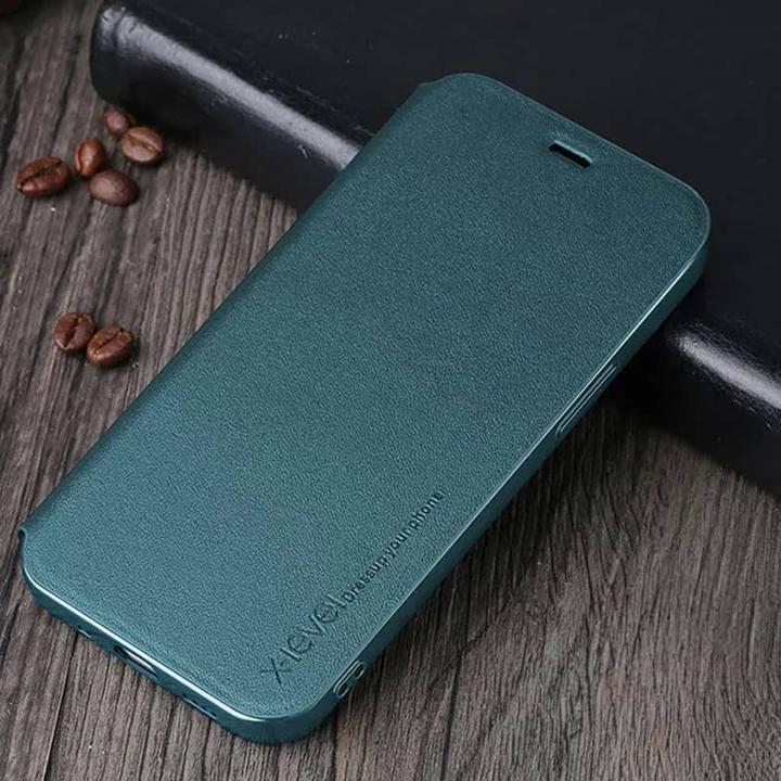 Image du produit X-Level iPhone 12 Mini - Etui Flip FIBColor, similicuir, protection intégrale 360°, vert foncé (Apple iPhone 12 mini)