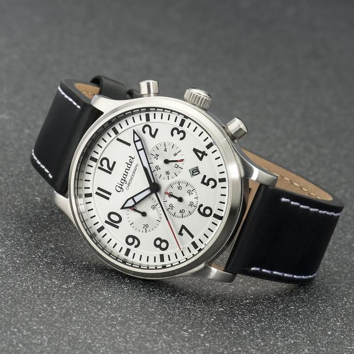 Image du produit Gigandet Chronographe analogique japonais avec bracelet cuir et étanchéité 100 m (Chronographe, Montre analogique)