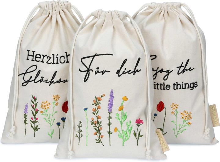 Immagine prodotto Papierdrachen Sacchetti di lino per Pasqua - set di 3 - fiori - set 4 (Borsa da regalo, 3 x)