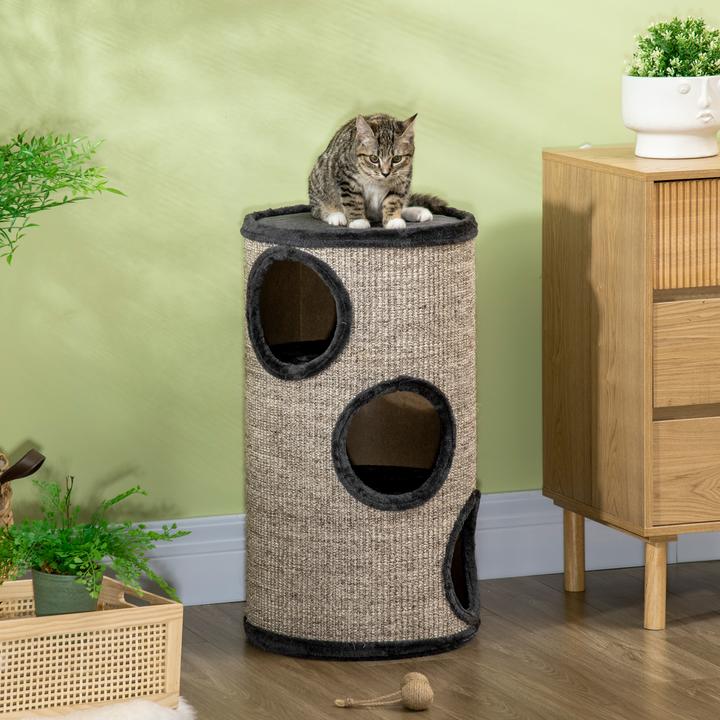 Actual product image PawHut Scratching bin with 3 caves (70 cm, Grey)