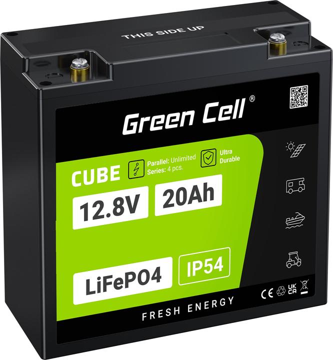 Actual product image GreenCell Green Cell CUBE LiFePO4 battery 20Ah 12.8V 256Wh lithium iron phosphate battery for tractor, lawn mo (12.80 V, 20 Ah)