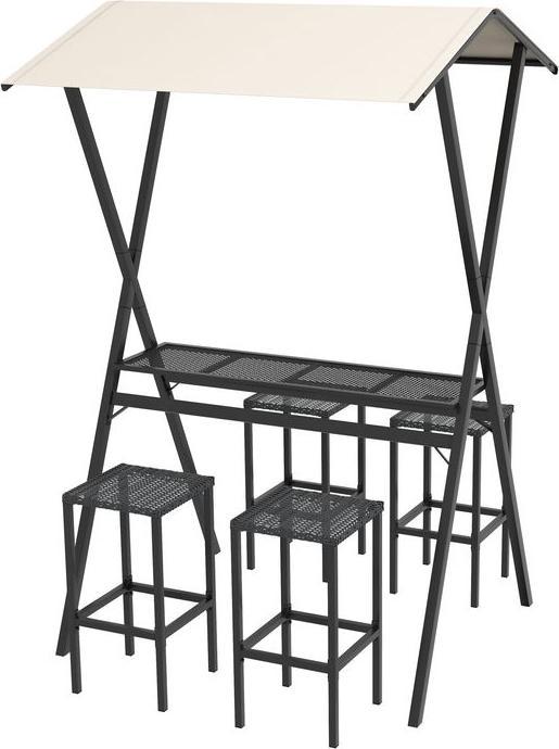 Image du produit Swisshandel24 Ensemble de bar de jardin table de bar en rotin avec 4 tabourets de bar, avec toit, groupe de