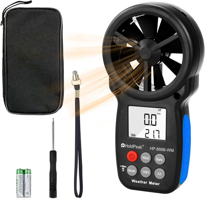 Holdpeak Digitales Anemometer für Windgeschwindigkeit & Temperatur