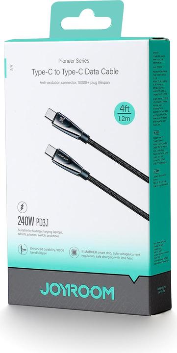 Actual product image Joyroom Pioneer Series SA31-CC5 USB-C / USB-C cable 240W 1.2m - black (1.20 m, USB 3.2 Gen 1, 240 W)
