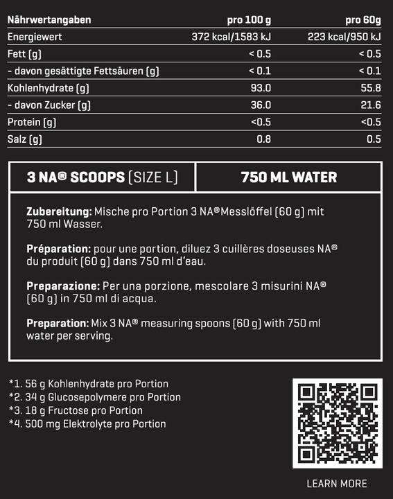 Valeurs nutritives et ingrédients Nutriathletic Fuel Endurance (Citron, 1 pcs, 1500 g)