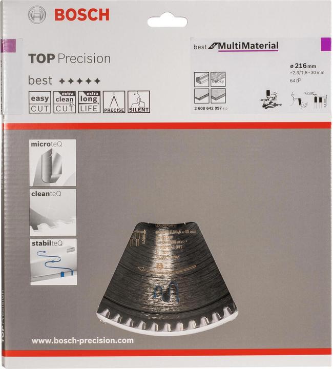 Image du produit Bosch Professional Zubehör Lame de scie circulaire Top Precision Best for Multi Material, 216 x 30 x 2,3 mm, 64