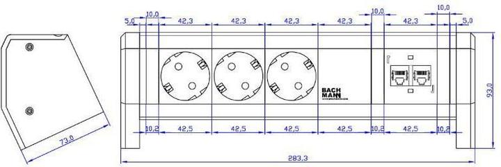 Produktbild Bachmann Tisch-Steckdosenleiste 3 Schutzkontaktsteckdosen schwarz. 2 CAT5e RJ45 Buchse/BuchseStromeingang: GS (3x, CEE 7/3)