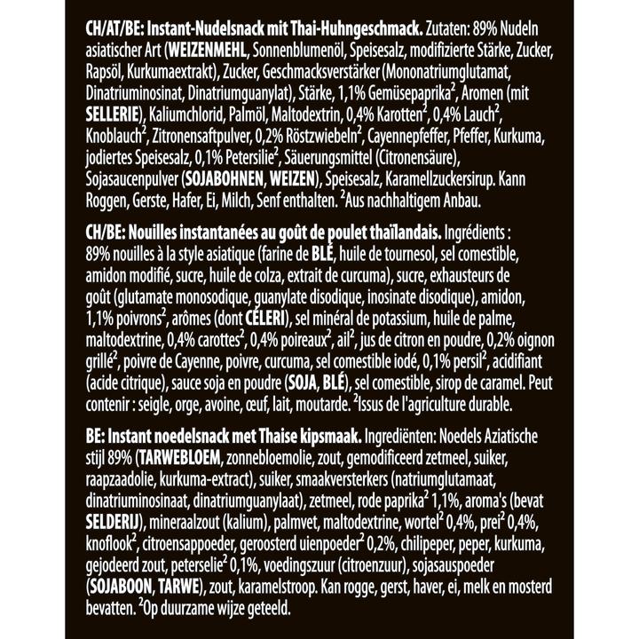 Valeurs nutritives et ingrédients Knorr Asia Noodles Thai sachet, Nouilles Asiatiques Snack, prêt en seulement 3 minutes (70 g)