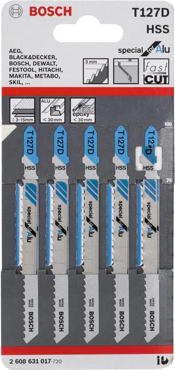Image du produit Bosch Professional Zubehör Lame de scie sauteuse PRO Alu T127D, 100 mm, 5 pcs.