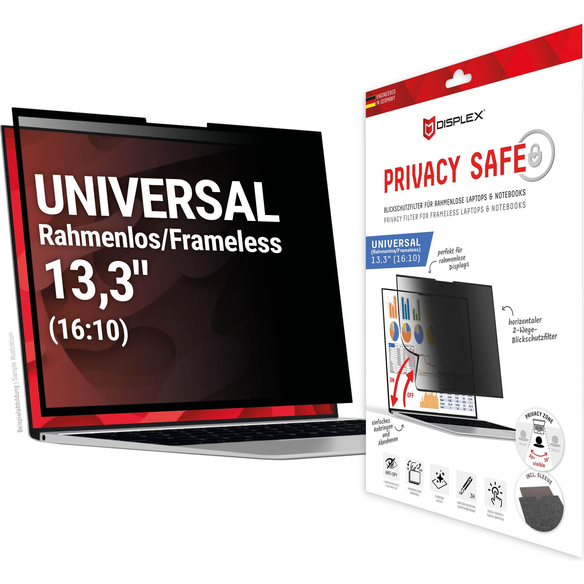 Displex Privacy Safe randlos, Laptop Blickschutzfilter (13.30", 16 : 10), Notebook Schutzfolie