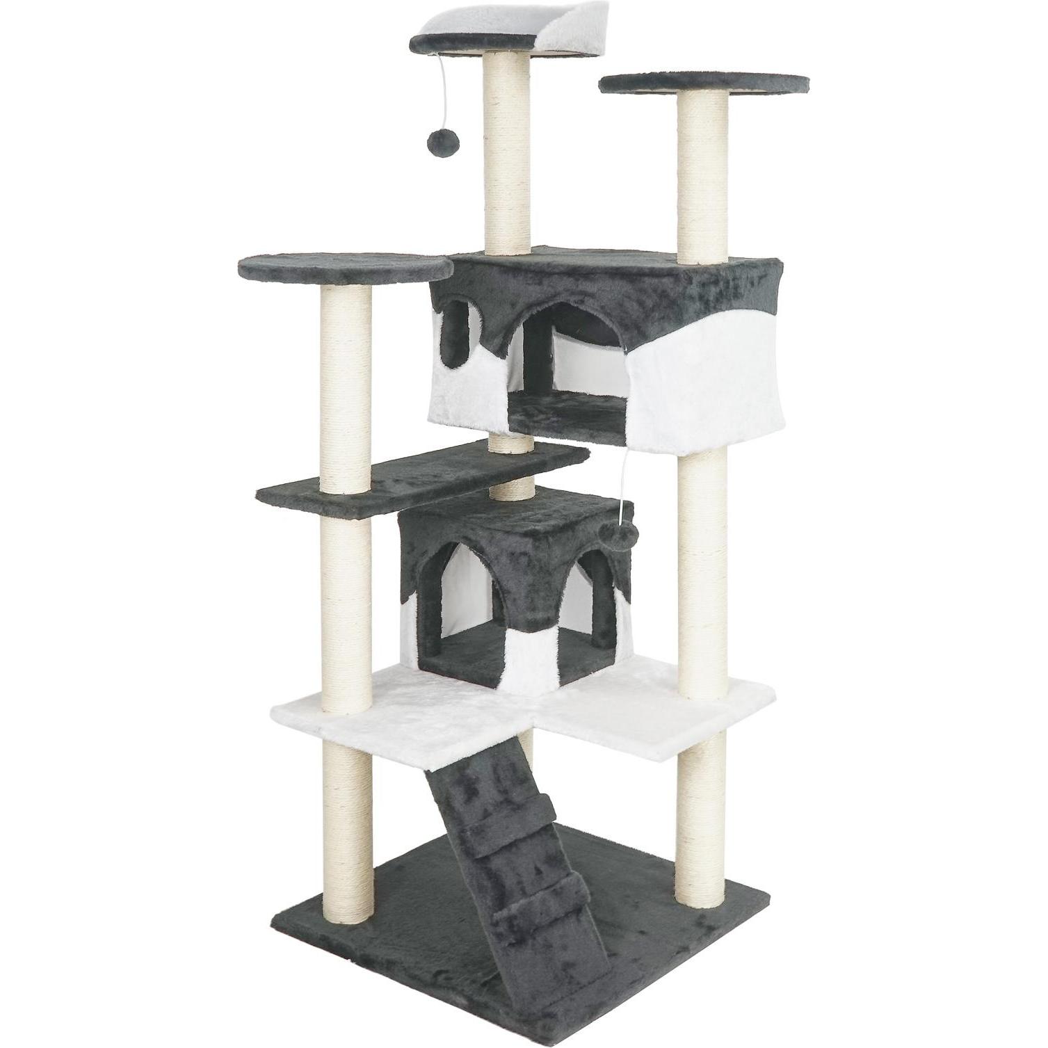 Wiltec Kratzbaum Grau/Weiss 130cm Katzenkratzbaum Katzenbaum Kletterbaum Katze (130 cm, Weiss, Grau), Katzenbaum