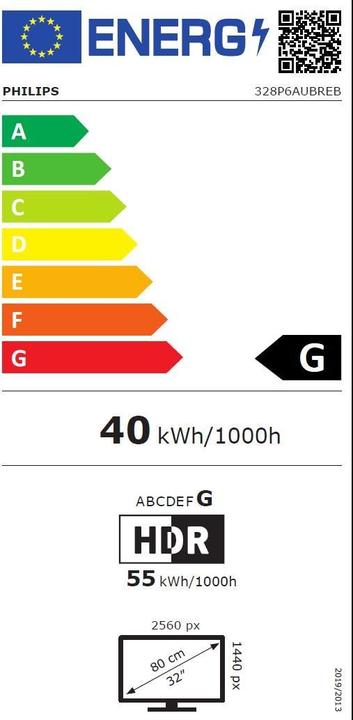 Energy Label Philips 328p6aubreb/00 (2560 x 1440 pixels, 31.50")
