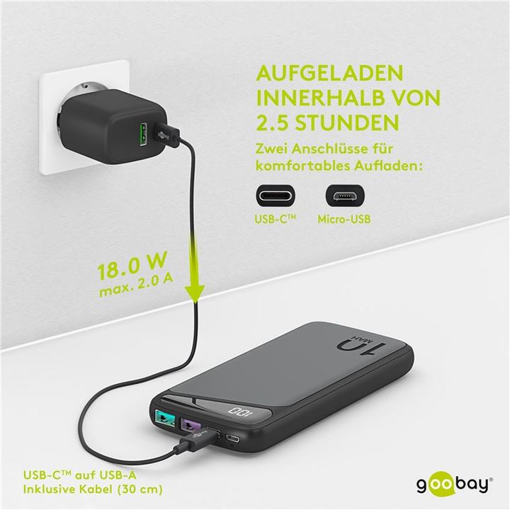 Produktbild Goobay Schnelllade-Powerbank (10000 mAh, 22.50 W, 37 Wh)