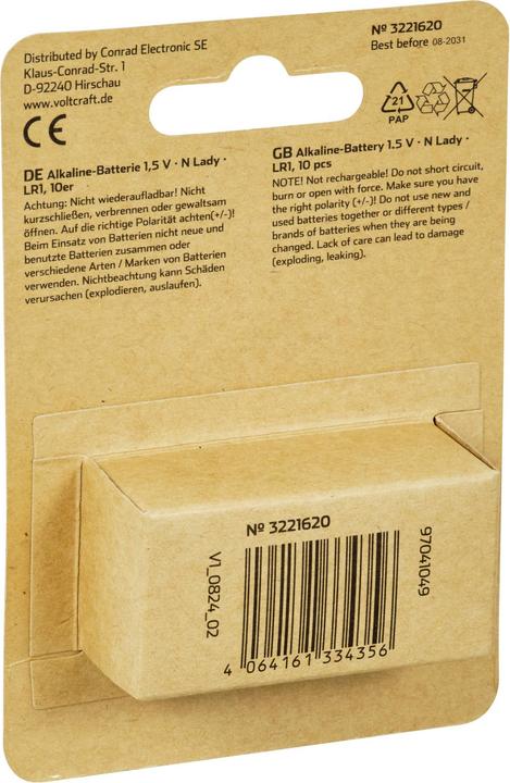 Actual product image Voltcraft VC-16108100 Lady (N)-Batterie Alkali-Mangan 880 mAh 1.5 V 10 St. (10 pcs., 880 mAh)