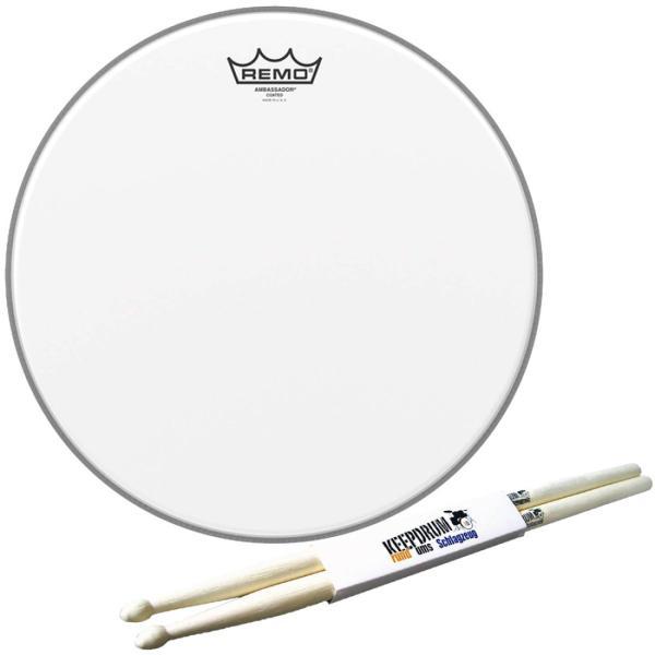 Remo Ambassador Coated Snare Fell 14 mit Drumsticks (Schlagzeug)