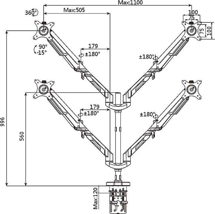 Produktbild tectake Monitor Tischhalterung für 4 Monitore (32")