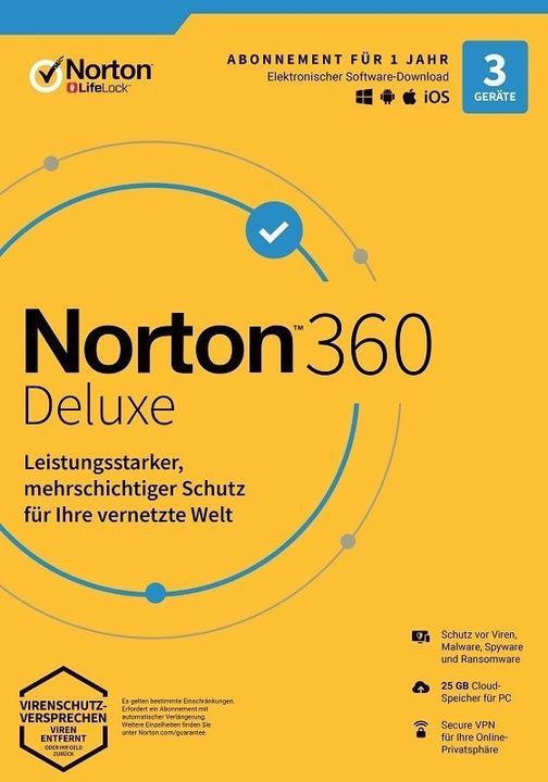 Produktbild Norton 360 DELUXE 25GB GE 1 USER 3 DEVICE 12 Months GENERIC MM (3 User, 12 Monate)